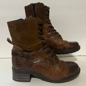 Taos Crave Combat Boots Booties Womens 6-6.5 US 37 EU Brown Leather Zip Sides